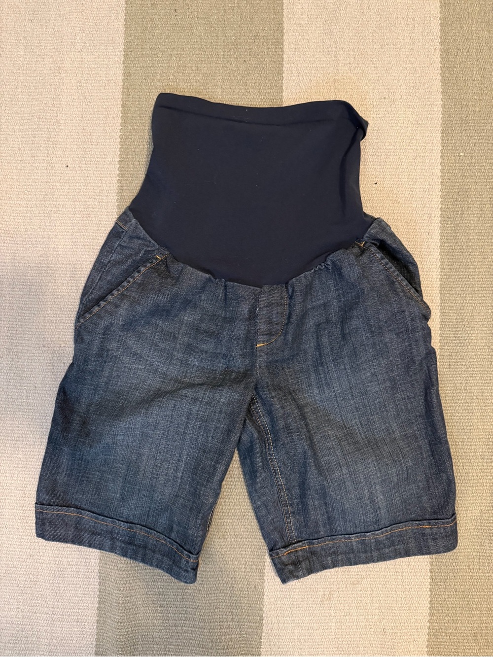 Maternity Denim Shorts with Navy Belly Panel